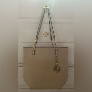 Michael Kors Beige Leather Tote with Gold Accents